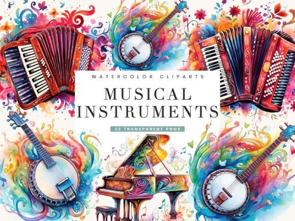 Download Watercolor Musical Instruments Clipart - Premium Resources