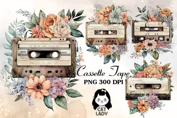 Download Vintage Cassette Tape Floral Watercolor - Vintage cassette Collection